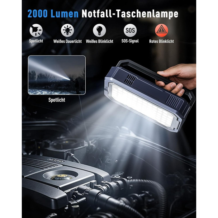 Powerbank для авто UTRAI 7000A з компресором та OBD-сканером: пускозарядний пристрій, LED-ліхтар 2000 люмен, 160W DC вихід (бензин/12L дизель)