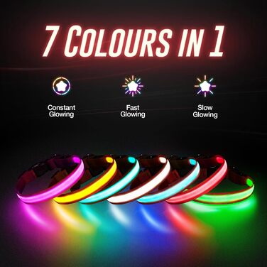 Світлодіодне нашийник для собак Jewyow 7 в 1, перезаряджається USB-C, водонепроникний, червоний (M)