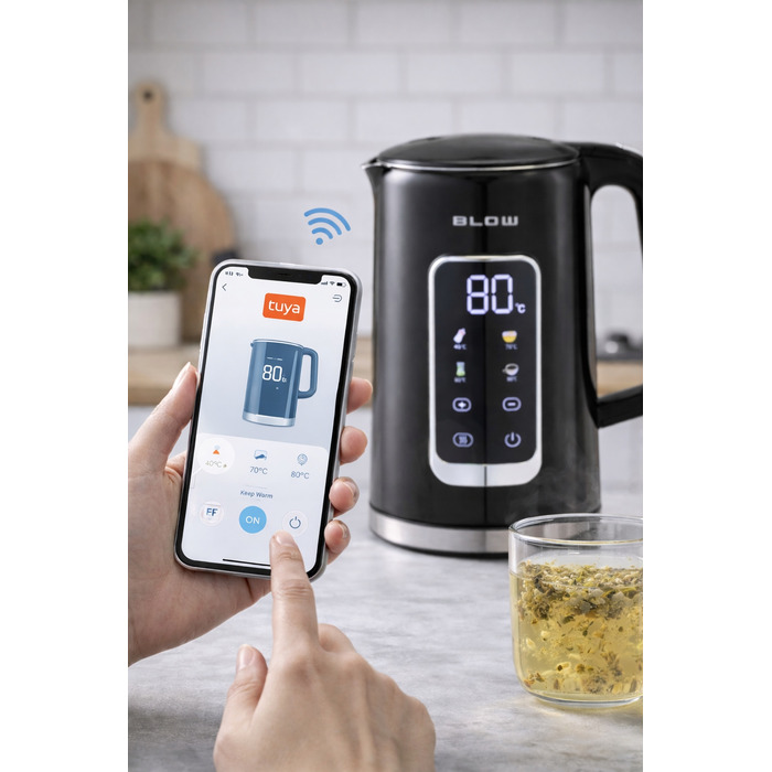 Електричний чайник 2500 Вт, 1,7 л, бездротовий, з регулюванням температури та WiFi