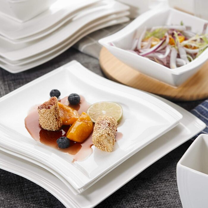 MALACASA Flora Marble Porcelain Dinnerware Set - 30 Piece Service for 6 | Coffee Cups, Plates & Bowls