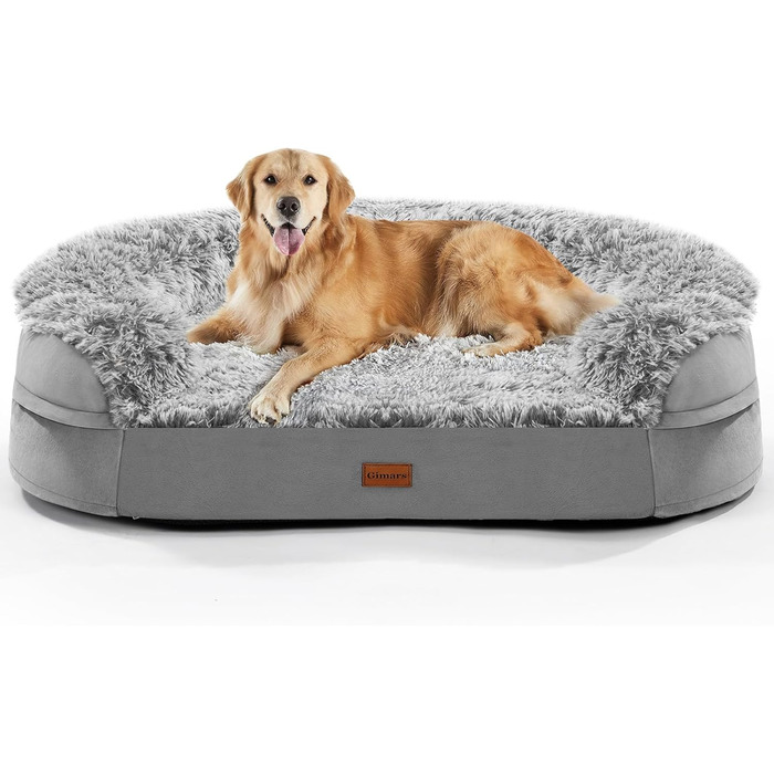 Gimars 9.5 inch Orthopedic Dog Bed for Extra Large Dogs, XL Dog Bed with Bolster & 28D Egg Crate Mattress, Waterproof Cover, Washable Plush Cover, Dog Sofa for Arthritic Dogs - Half Round