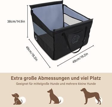 Автокрісло для собак - водовідштовхувальне автокрісло для маленьких та середніх собак з сітчастим вікном та ременем безпеки - складаний кошик для собак в авто для будь-якого розміру (Чорний)