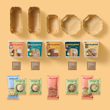Brotrausch Spelt Bread Bread Mix (5 x 400g) – includes wooden bread form - natural, vegan, and without chemicals - with spelt, rye & whole grain, bake bread