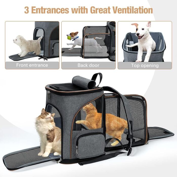 Рюкзак-переноска для кота та собаки Lekesky, сірий, великий (33 x 29 x 38 см)