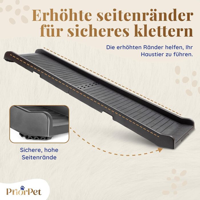 Рампа для собак у машину, складана – 174 см, 38 см – чорна, з протиковзким покриттям, для великих собак, до 85 кг – підходить для авто та SUV