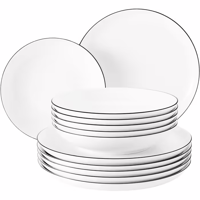 Seltmann Weiden [A] Lido Tableware Set, 12-Piece, Round, Black Line