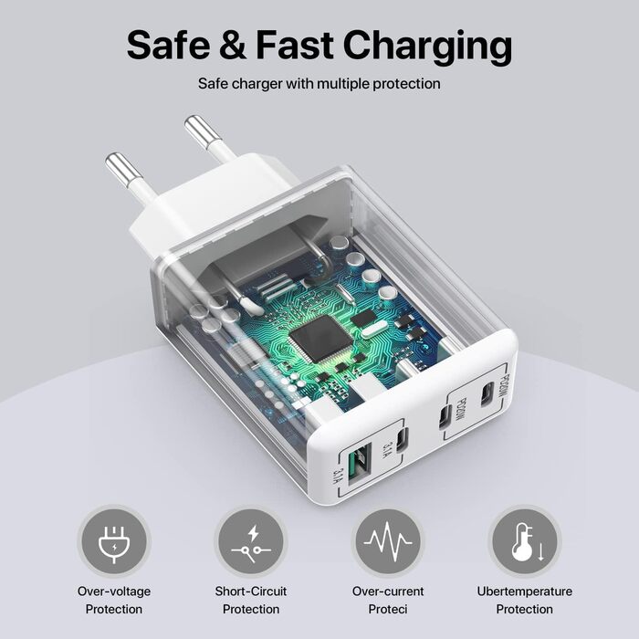 Блок зарядки USB C 40W 4-портовий, Швидка зарядка PD+QC, Багатопортовий для iPhone/Samsung/Tablet, Білий (2 шт. в упаковці)