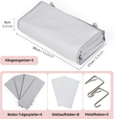 Органайзер для дверей з 4 кишенями, Бохо декор, настінна полиця-органайзер з 2 гачками, для спальні, дитячої кімнати, ванної (4 кишені-сірий)