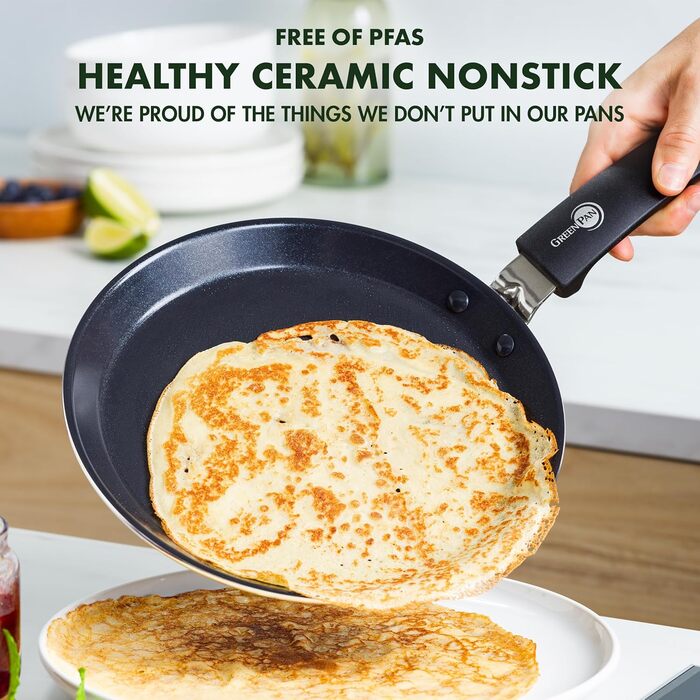 Млинцева пательня GreenPan Essentials 24 см, керамічна антипригарна, без PFAS, для індукції, духовки до 160°C, чорна, можна мити в посудомийній машині