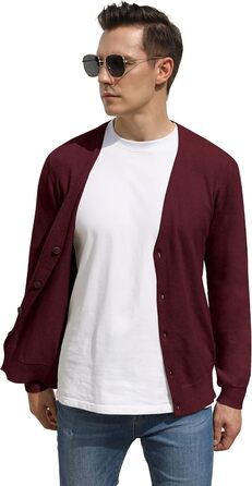 Чоловічий кардиган Hisir з V-подібним вирізом, легкий, елегантний, зимовий, класичний, з ґудзиками (бордовий, M)