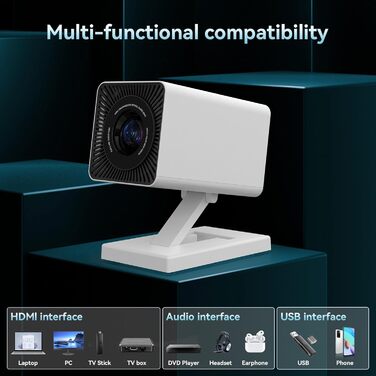 Портативний проєктор Mini Beamer 4K/1080P з Wi-Fi 6 та Bluetooth 5.4, Auto Keystone, 200 дюймів, сумісний з ноутбуками, смартфонами та TV