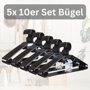 50 Плечиків для одягу з обертовими гачками на 360 градусів, перероблений пластик, чорного кольору, нековзні, економія місця, Made in EU, HLKauf-Block