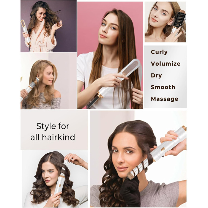 Airstyler 5 в 1: Фен-щітка з іонізацією, 20 м/с, 110 000 об/хв, для створення локонів та випрямлення волосся (фіолетовий)