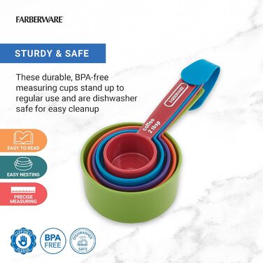 Набір мірних кухонних стаканів Farberware 5 шт з кавовою ложкою, міцний пластик, легкі для читання мітки, складаний дизайн