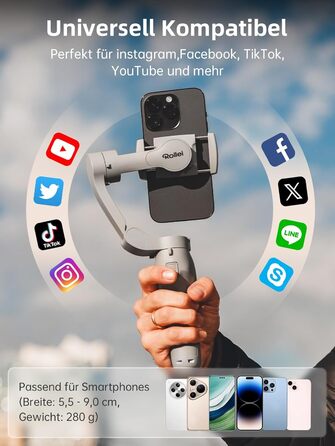 Rollei Steady Butler Mobil 3 SE: Gimbal для смартфонів з 3-осьовою стабілізацією, 280г, керування через додаток, сумісний з iPhone та Android