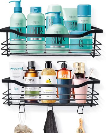 Підставка для душу з нержавіючої сталі без свердління, 2 шт. - органайзер для шампуню, гелю для душу, мила, ванни, кухні (чорний)