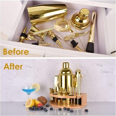 Набір шейкер для коктейлів Esmula 750 мл, 12 предметів, нержавіюча сталь, барменський аксесуар, подарунок для чоловіків та жінок, з книгою рецептів (Золотий)