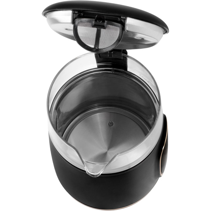 Електричний чайник Adler з регулюванням температури 2200W, 1.7L з LED-дисплеєм та сенсорною панеллю, 5 температурних програм, функція підтримання тепла, фільтр, чорний, золотий