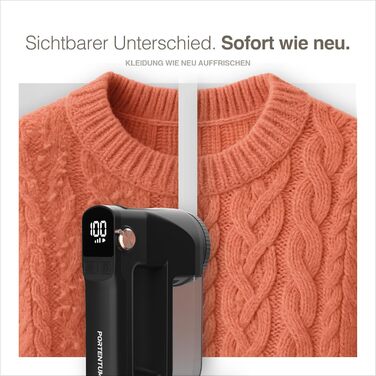 Портентум Фусселрасйер: Електричний видалення ворсу з LED-підсвіткою, 3 режими, 9000 об/хв, 6-клинковий насадка, USB-C, 15W для одягу та дому