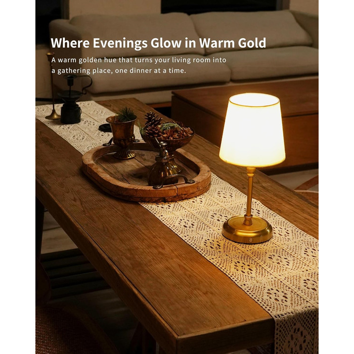 Нічник бездротовий акумуляторний Wiederaufladbare з димером та лампочкою для спальні, вітальні, їдальні - Золотий A-gold