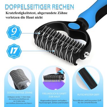 Набір для грумінгу собак великих порід Slicker Bürste: щітка, гребінець для підшерстя та гребінець з нержавіючої сталі. Підходить для собак та котів з підшерстям (голден ретрівер, австралійська вівчарка). Колір: блакитний