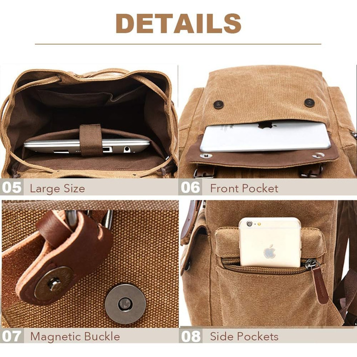 Canvas Backpack Vintage for Laptop Daypack Hiking Travel Large Capacity Bag Unisex