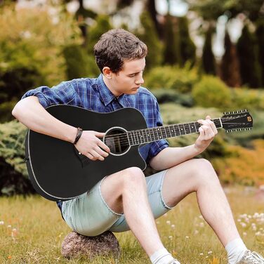 Електроакустична гітара Vangoa 41 дюйм, 12-струнна, чорна, з підсилювачем та 4-х смуговим еквалайзером