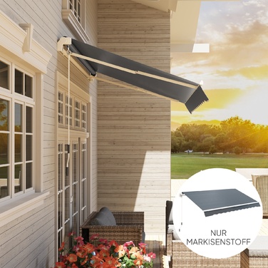 Outsunny Awning Canopy Fabric with Flounce, Water-Repellent Replacement Fabric for 4 x 3 m Awnings, Awning Fabric, Sunshade for Garden, Balcony, Yard, Grey | Aosom