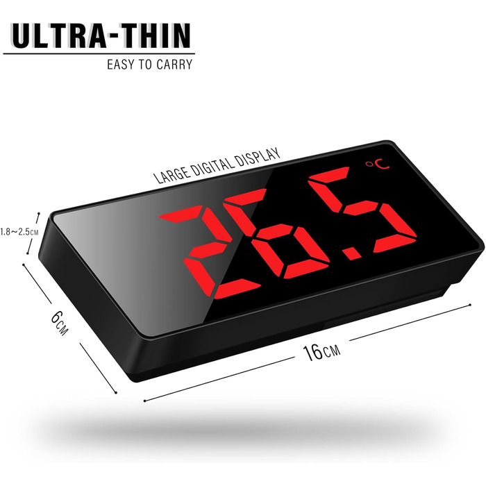 Цифровий будильник JQGO з LED дисплеєм, USB-кабель, регулювання яскравості, показник температури, функція відкладання, голосове керування, для спальні, червоний