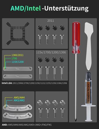 upHere Система охолодження CPU Dual Tower з 6 теплових трубок, 2 x 120мм вентилятори PWM, сумісна з AMD AM4 AM5/Intel 2011/2066 (X79/X99), для ПК, UE2K6