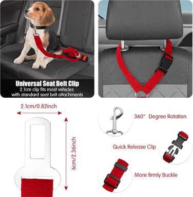 Автомобільний ремінь безпеки для собак, поводок для собак у машині, кріплення до підголівника, міцний поводок, шлейка для собак, котів та домашніх тварин (червоний)