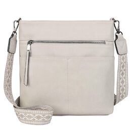 Сумка жіноча Gladdon шкіряна крос-боді середнього розміру з широким ременем, сумка на плече з жакардовою тканиною (бежева)