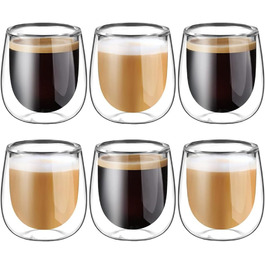 glastal 100ml (4oz) Double-Walled Espresso Cups Espresso Glasses 6-Piece Set, Borosilicate Glass Coffee Cups Glass Set Coffee Glasses Tea Glasses for Espresso, Latte, Iced Americano, Tea, ICE, Milk, Juice
