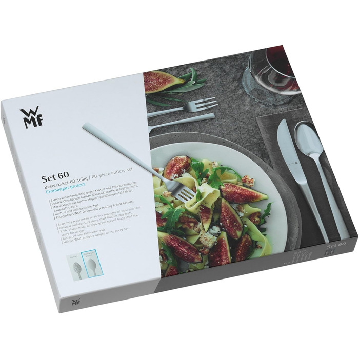 WMF Philadelphia Cutlery Set, 12 Persons, 60-Piece, Monobloc Knives, Polished Cromargan Stainless Steel, Shiny, Dishwasher-Safe Single
