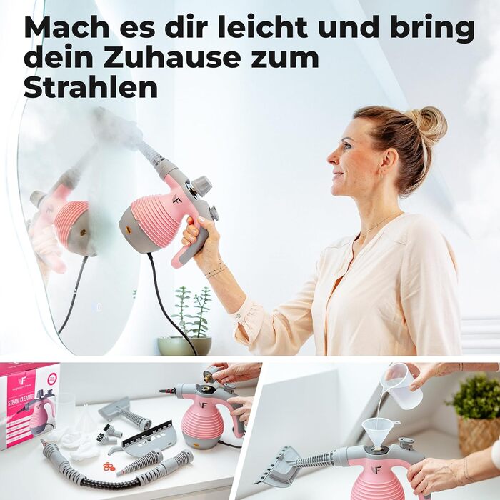 Neighbour's Friend® Handheld Steamer in Pink – Powerful Handheld Steamer | Steam Duck with 350ml Tank, Steam Regulation & Attachments for Household, Windows, Upholstery & More