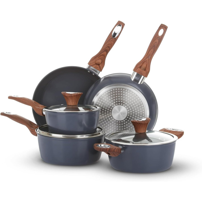 Набір каструль та сковорідок KASANOVA New Ceramic (8 предметів, Petrol) з антипригарним покриттям, індукційне дно, з кришками