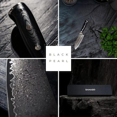 Кухонний ніж Santoku Damaso 12,7 см, 67 шарів дамаск, японський, Black Pearl