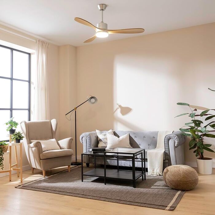 Стеляний вентилятор Cecotec EnergySilence Aero 5200 Black Design: 40 Вт, 52 дюйми, DC мотор, LED підсвічування, пульт керування (дерев'яне покриття, золотий колір)