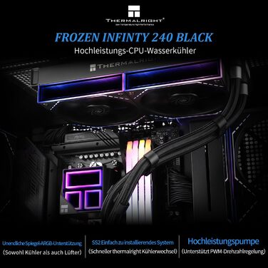 Система водяного охолодження CPU Thermalright Frozen Infinity 240 BLACK з трьома вентиляторами PWM (2000 об/хв) для AM4/AM5, Intel LGA115X/2011/1700/1851