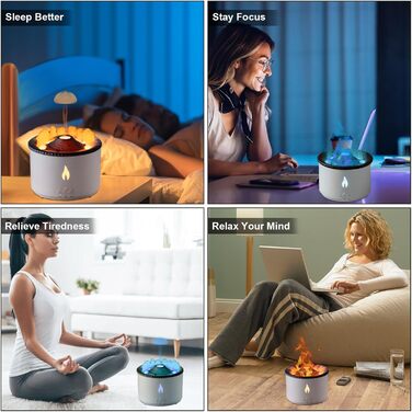 Vulkan Humidifier Flame Aroma Diffuser: 360ml Aromatherapy Humidifier 2 Mist Modes Humidifier Remote Control Oil Cold Mist Diffuser with Night Light for Home, Gym