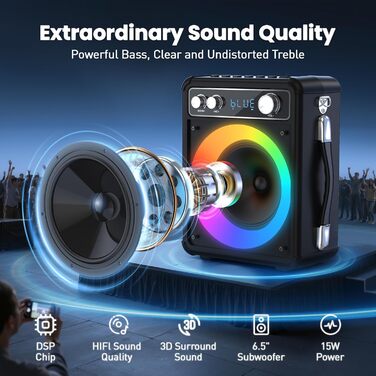 Портативна караоке-машина Ankuka з 2 бездротовими мікрофонами, 15W Bluetooth, LED-підсвічуванням, TF/USB, FM, AUX, TWS, для вечірок та свят