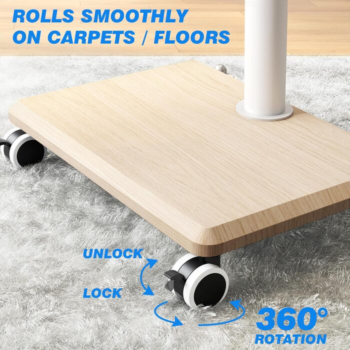 Мобільна тумба під телевізор з поличкою, поворотна, регульована по висоті, 27-60 дюймів, до 40 кг, VESA 400x400 мм (Бежевий)