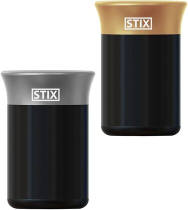 STIX-Becher Auto Aschenbecher (2-piece SET) compatible with IQOS Iluma Prime One Terea, Duo 3 Heets, GLO Neo Tobacco Sticks - gold + grey