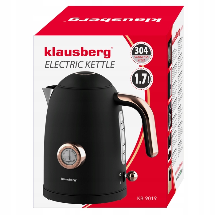 Електричний чайник Klausberg Retro з термометром, 2200 Вт, 1,7 л, чорний