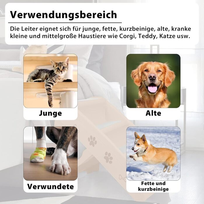 Сходинки для тварин Froadp: 4 сходинки, складані, для собак та котів, 60 см, з неслизькими сходинками, PP-пластик (колір: коричневий)