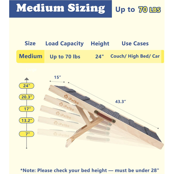 Сходинки для собак до ліжка та дивану – захист суглобів, антиковзаючі, складані, регульовані, портативні, для собак до 16 кг (до 30 кг)