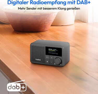 MEDION S66822 Портативне міні-радіо DAB+ з Bluetooth, акумулятор (до 6,5 годин), дисплей, телескопічна антена, таймер сну, будильник, AUX, USB-C, зелений (сірий)