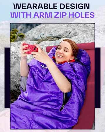 Спальний мішок Sportneer Outdoor - ковдровий, 3-4 сезони, для дорослих, фіолетовий (200x85 см)