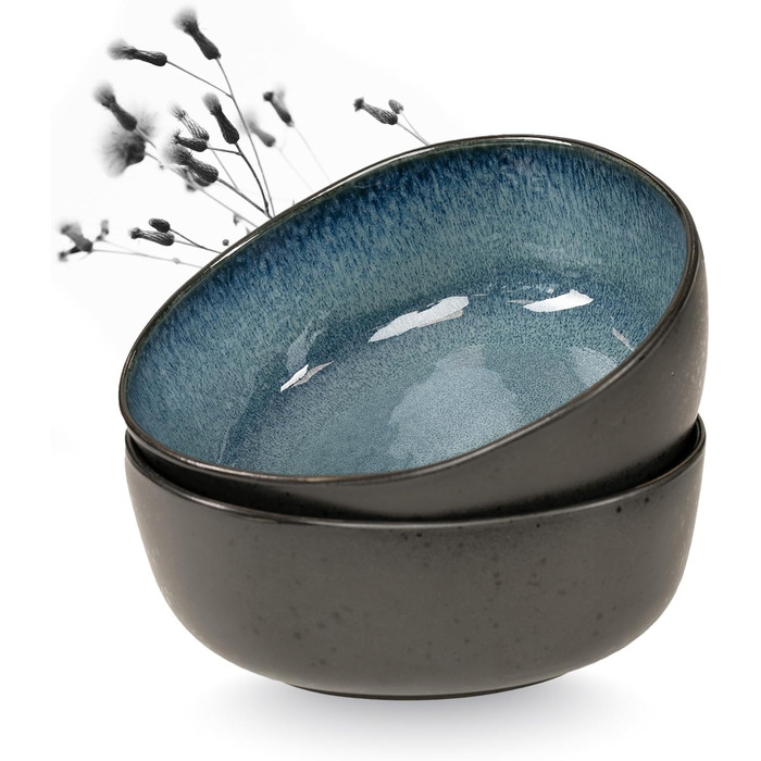 Набір кавових чашок Moritz & Moritz ORGANIC 6 шт. - керамічні чашки з унікальним градієнтом кольору, 2 сервіровочні тарілки, придатні для миття в посудомийній машині (Блакитний)