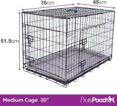 Клітка для собак та котів Pretty Pooch, розмір M, металева, складається, з лотком, двоє дверей та ліжком